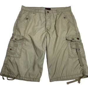 MD Marx Dutch High Rise Cargo Shorts 34 Tan Pockets Button Zipper Belt Loops